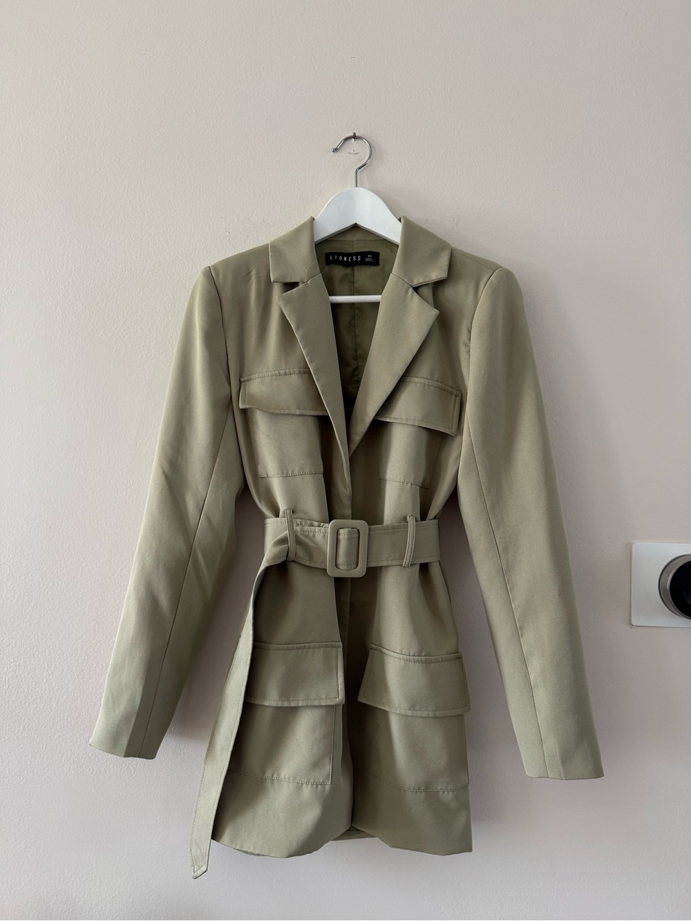 Princess Poly Lioness: Olive Green Belted Trench Blazer Dress